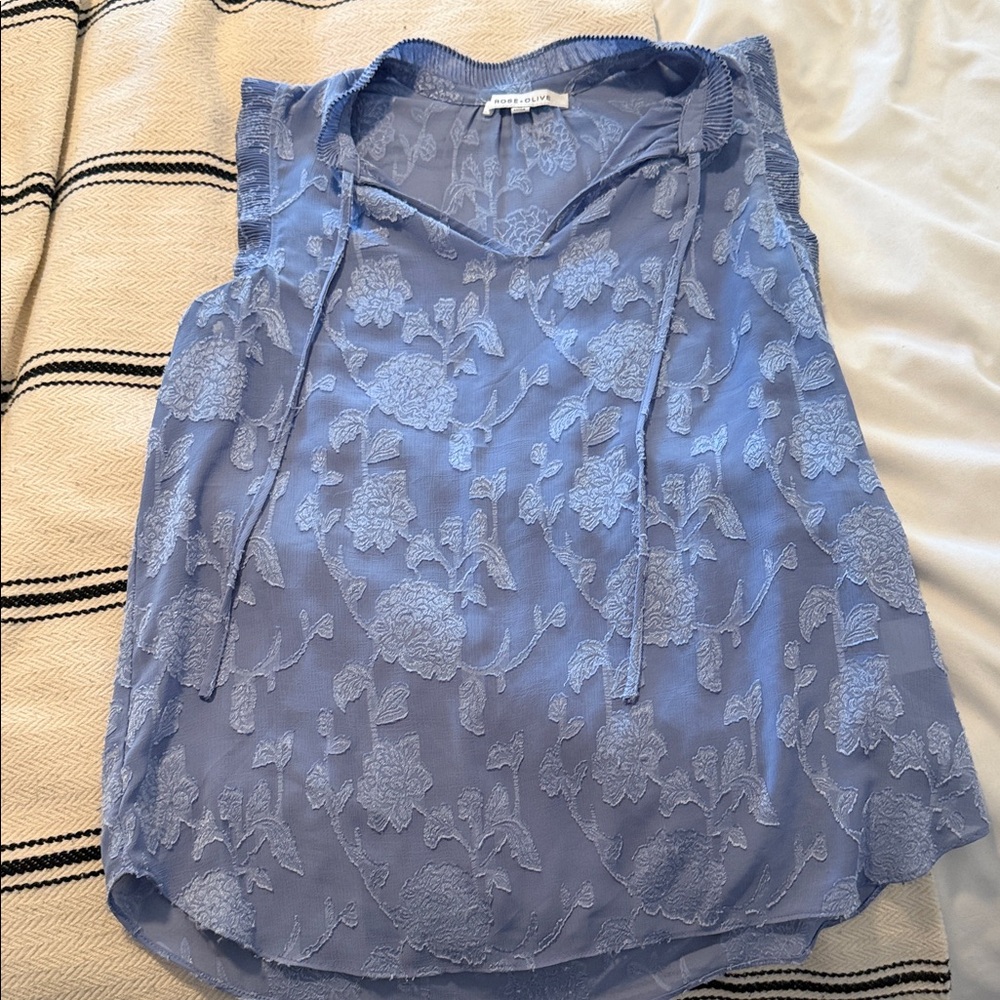 Rose & Olive Floral Embroidered Sleeveless Blouse - Light Blue